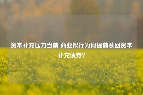 资本补充压力当前 商业银行为何提前赎回资本补充债券？